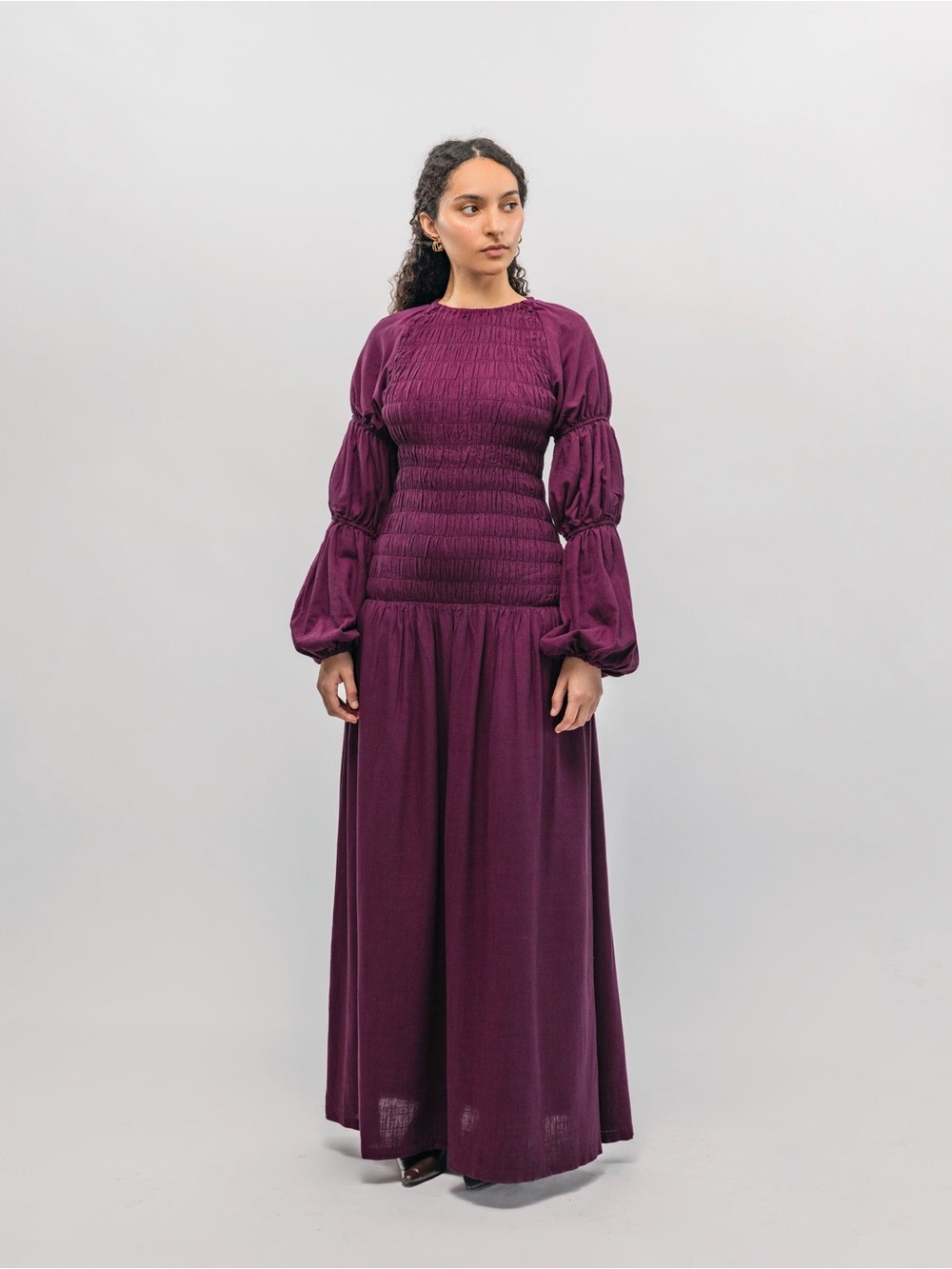 vela scarves smocked dress in berry